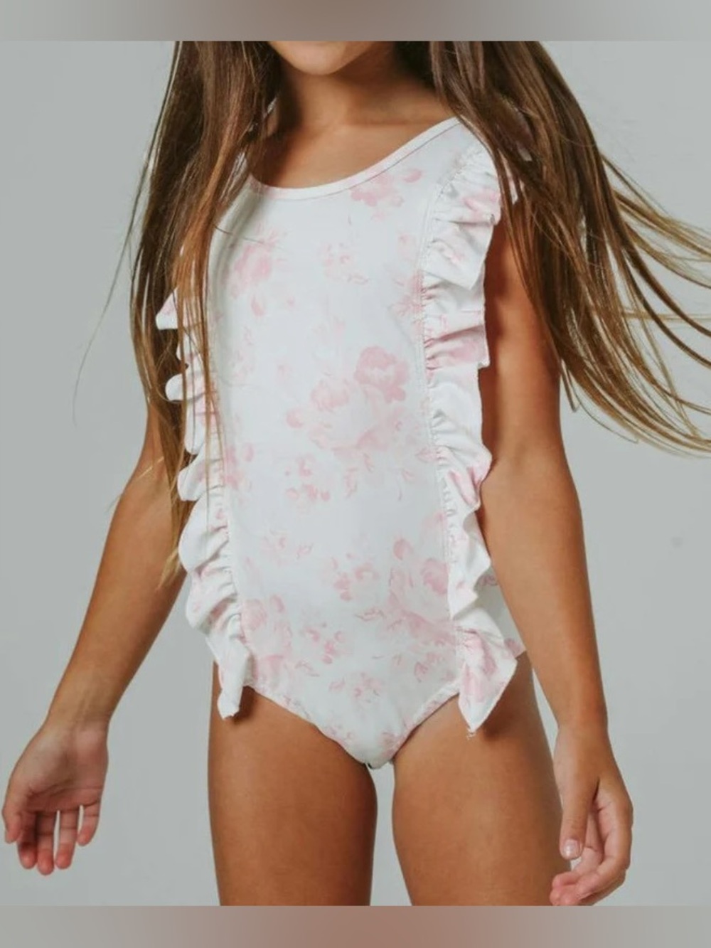 Summer Loving Pink Floral Ruffle One-Piece Swim Bodysuit 9-10